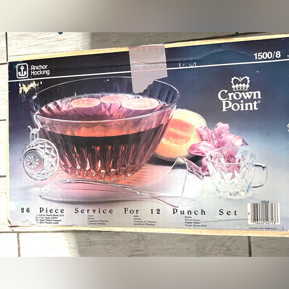 RARE & VINTAGE COMPLETE 18pc Punch Bowl Set Crown Point by Anchor Hocking NEW